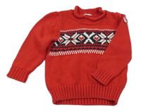 Červeno-čierny sveter so vzorom