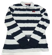 Čierno-biele pruhované polo tričko s nášivkou vel.176