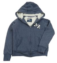 Tmavomodrá zateplená propínací mikna s číslem a kapucí Alive