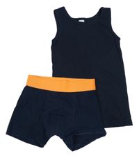 2set - Tmavomodré tílko + tmavomodro-oranžové trenky