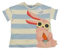 Nové - modro-bílé pruhované tričko s králíčkem Next