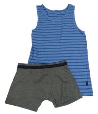 2 set - modré pruhované tílko + šedé boxerky 