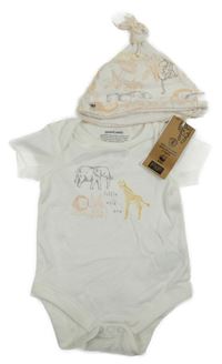 Nové - 2 set - smotanové body so zvířátky + smotanová čapica so zvieratkami