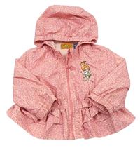 Světlerůžová vzorovaná šusťáková podzimní bunda s holčičkou a kapucí 