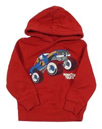 Červená mikina s monster truckem a kapucí C&A