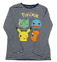 Tmavomodro-šedé pruhované triko - Pokémon