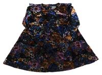 Černo-barevné květované sametové šaty Next