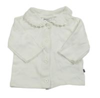 Bílé propínací triko s límečkem a kytičkami 