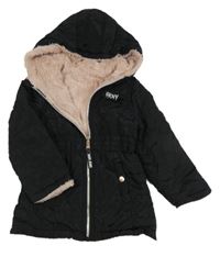 Čierna šušťáková zateplená obojstranná parka s kapucňou DKNY