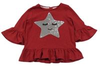 Červené melírované úpletové triko s hvězdou z flitrů F&F