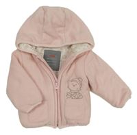 Světlerůžová fleecová zateplená bunda s medvídkem a kapucí KANZ