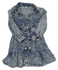 Modré plísňové riflové košilové propínací šaty River Island