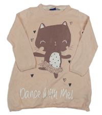 Svetloružové pletené šaty s mačkou Lupilu