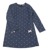 Tmavomodré melírované bodkovaná é teplákové šaty s mašľami George