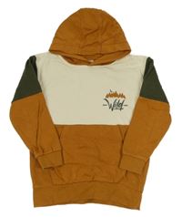 Smetanovo-medová mikina s potlačou a kapucňou