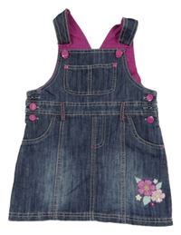 Tmavomodré rifľové na traké šaty s kvietkami