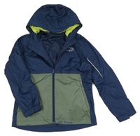 Tmavomodro-khaki šusťáková funkční jarní bunda s kapucí Crane