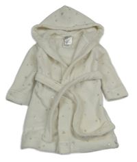 Smetanový chlupatý župan s hvězdami a kapucí H&M