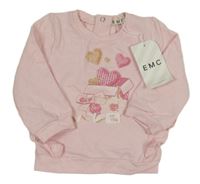 Nové - Světlerůžová mikina se srdíčky