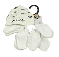 5set - Smotanová bavlnená čapica s logy Adidas + 4x bílé rukavice - nové