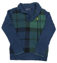 Tmavomodro-tmavozelený kockovaný sveter s nášivkou a golierikom Next