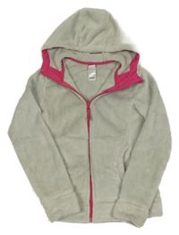 Šedá chlupatá propínací outdoorová mikina s kapucí Quechua