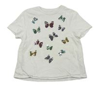 Biele tričko s motýlkem z flitrů F&F