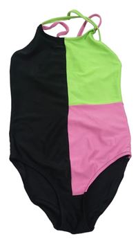 Čierno-limerkovo-ružové jednodielne plavky Next