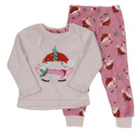 Růžovo-světlerůžová chlupaté pyžamo s jednorožci Primark