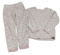 Svetloružové chlpaté pyžama so srdiečkami Nutmeg