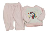 Světlerůžovo-bílé plyšové pyžamo s jednorožcem 