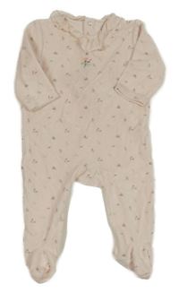 Světlerůžový sametový overal s kytičkami a límečkem Kiabi