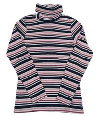 Barevné pruhované žebrované triko s rolákem 