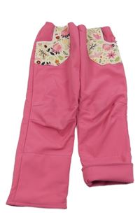 Růžové softshellové kalhoty s kytičkami 