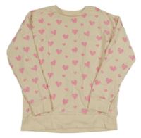 Pudrová mikina so srdiečkami Dunnes