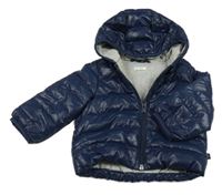 Tmavomodrá šusťáková jarní zateplená bunda s kapucí Benetton 