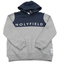 Šedo-tmavomodrá mikina s logem a kapucí Hollyfield