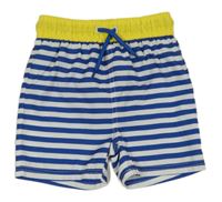 Tmavomodro-biele pruhované plážové kraťasy so žltým pasom Topolino