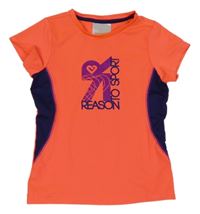 Neónově oranžovo-tmavomodré športové tričko s nápisom C&A