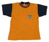 Oranžovo-tmavomodré tričko s kapsou 