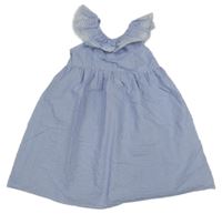 Modro-biele pruhované krepové šaty s madeirou zn Primark