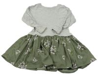 Šedo-khaki teplákovo/lehké šaty s kytičkami Next