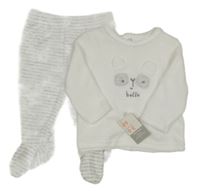 Nové - 2set - Bílá smaetová mikina s medvídkem + pruhované polodupky Primark