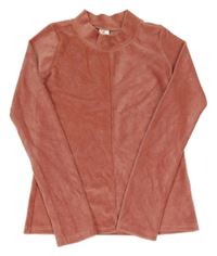 Růžové sametové žebrované triko Hema