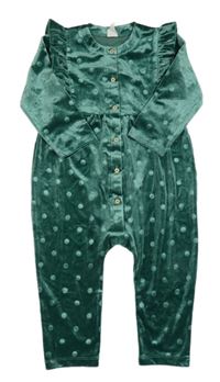 Tmavozelený sametový overal s puntíky a volánky H&M