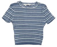 Modro-biele prúžkované rebrované pletené crop tričko H&M