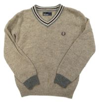 Béžovo-sivý melírovaný vlnený sveter Fred Perry