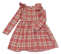 Svetloružová -červeno-vínové kockované šaty s volánikmi Little kids
