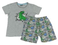 Sivé melírované pyžama s dinosaurom