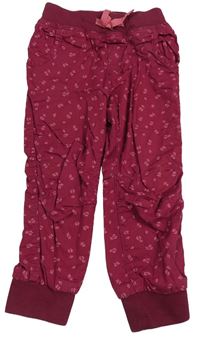 Vínové cuff chino plátěné podšité kalhoty s kytičkami a úpletovým pasem H&M